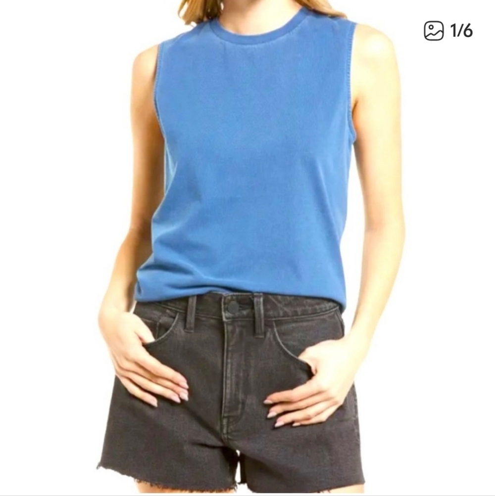 Treasure And Bond Organic Cotton Sleeveless Tee In Blue Ensign Size XS